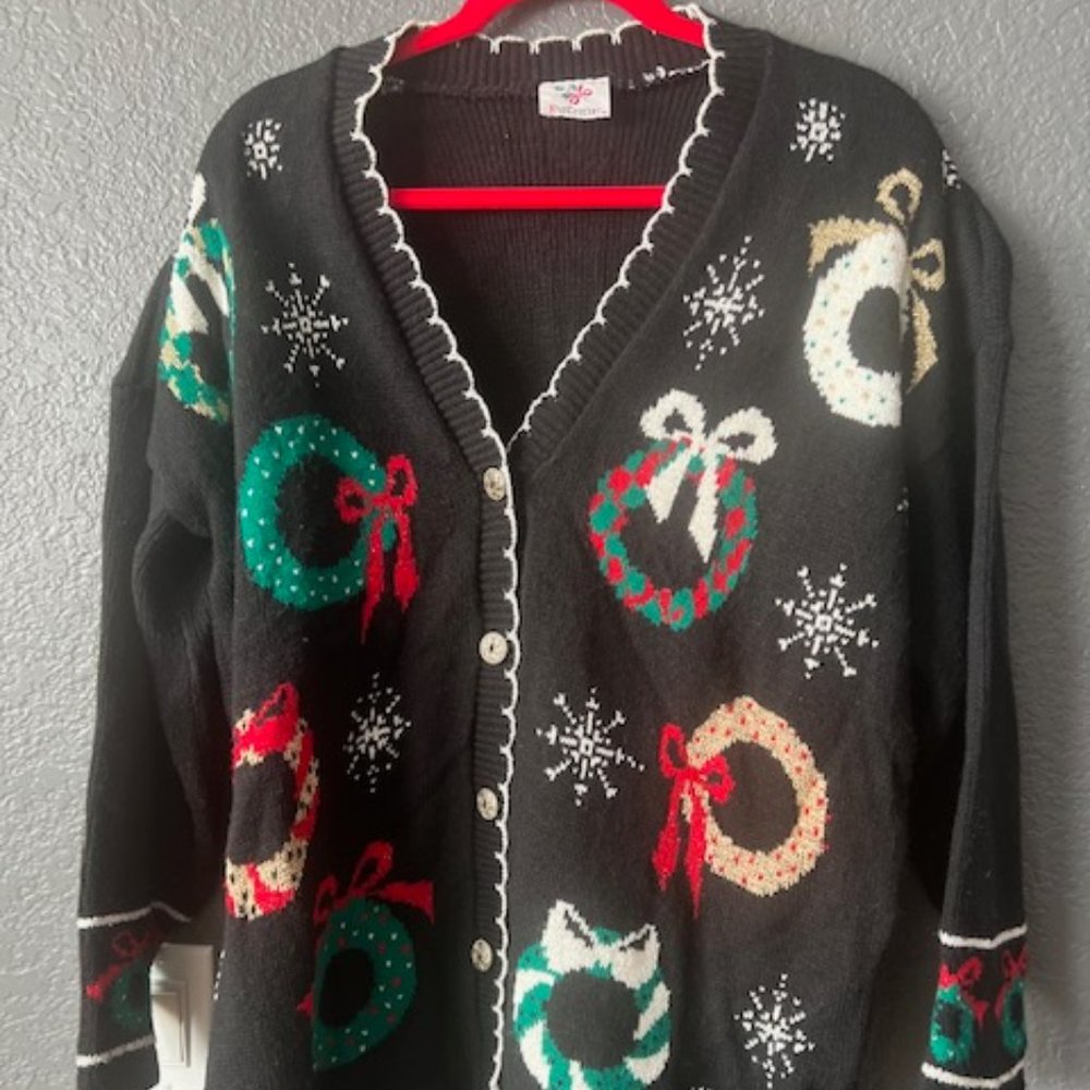 Black Ugly Christmas Cardigan Sweater XL